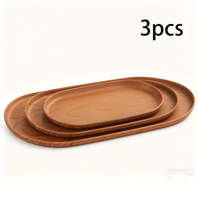 TEMU 3pcs Blageport Modern Wood-grain & Plastic Trays - Stackable Non- Serving Trays Suitable For Indoor/outdoor Use, Parties, Weddings, Camping - Lightweight Plastic With Wood Texture (3-tray Set)