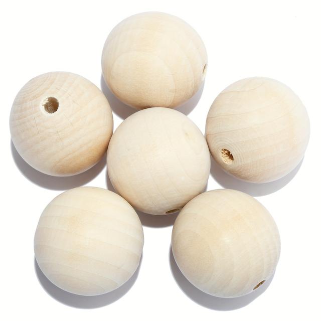 TEMU 6pcs 50mm Natural Wood Beads Round Ball Wooden Loose Beads Unfinished Wood Spacer Beads For Craft- Making, Beading Supplies, Beading & Jewelry Making
