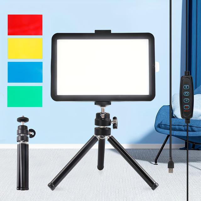 TEMU Lampe vidéo LED réglable à montage trépied avec filtres de couleur, pour une utilisation sur table ou à angle bas, parfaite pour les vidéoconférences, le streaming de jeux et la photographie