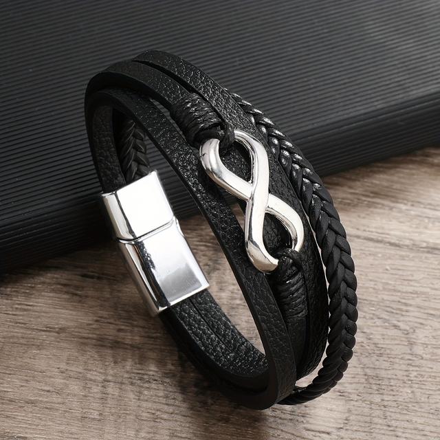 TEMU 1pc New Arrival Men's Endless Loop 8 Figure Faux Leather Bracelet