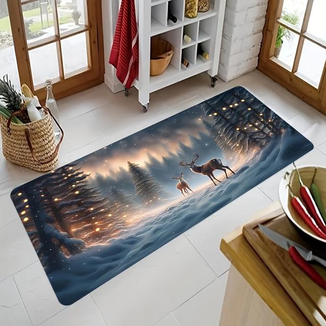 TEMU 1pc Thick 1.1cm Kitchen Floor Mat, Christmas Deer Floor Mat Thickened Non-slip Wear-resistant Suitable For Room Porch Balcony And Home Decoration