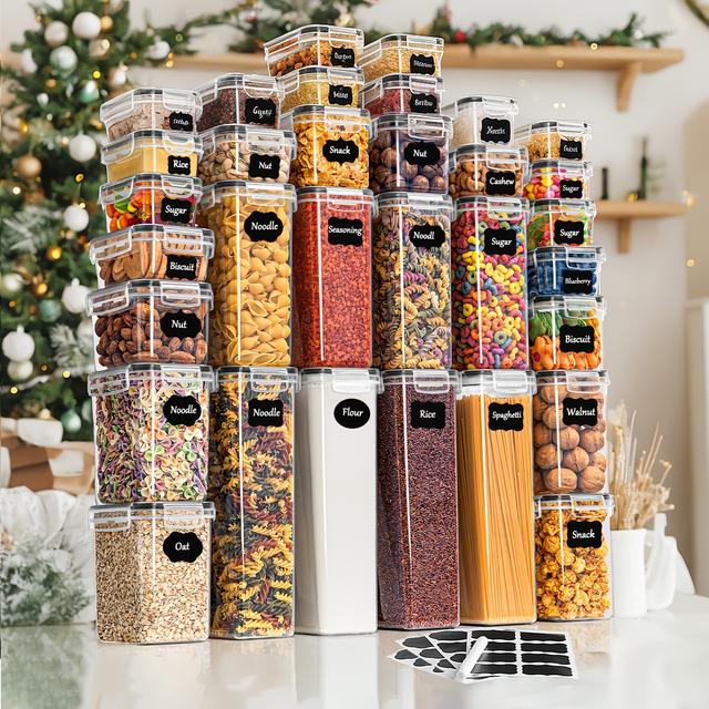 TEMU Contenedor de cocina, juego de 32 piezas de contenedores de cocina, almacenamiento de alimentos de plástico con , utilizado para almacenar granos y arroz