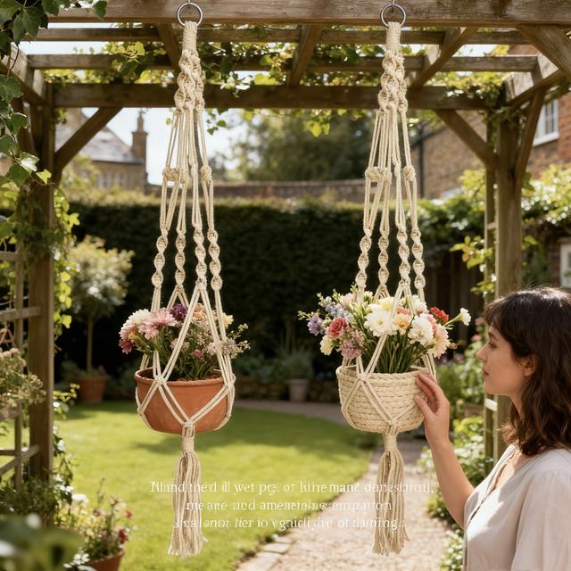 TEMU A Set Of 2 Bohemian-style Hanging Baskets Made Of Rope, Hand, Featuring An Irregular Design, Suitable For Holding Flowerpots Indoors And Outdoors, Perfect For Home Decor.
