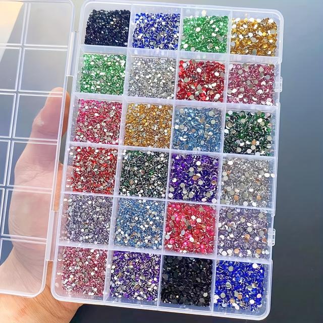 TEMU 10000pcs Flatback Resin Rhinestones, 24-compartment 2/3mm Set, Accessories Suitable For Handmade Fashion Shoes, Apparel, And Makeup Packaging, Nail Art, Art Decoration