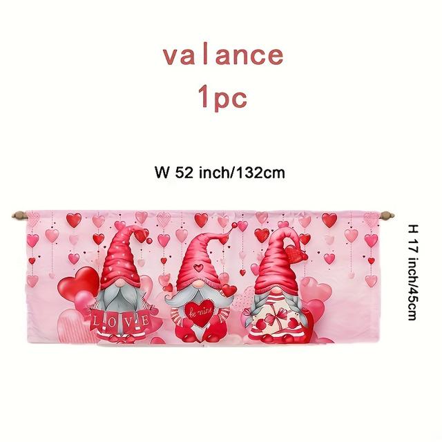 TEMU 1pc Short Valance, Valentine's Day Themed Gnome Dwarf Heart Print Sheer Rod Pocket Curtain