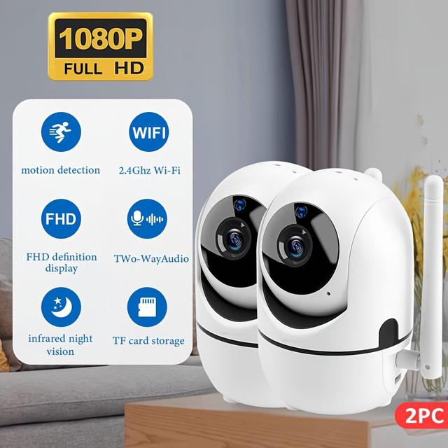 TEMU 2- 1080p Hd Indoor Security With Night Vision, Motion & Audio Recording, Pan-tilt, Talk, Wi-fi Surveillance System Suitable For , Usb-powered, App