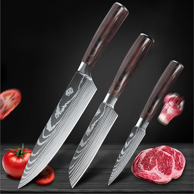 TEMU 1/3pcs Kitchen Knives, Hand Kitchen Knives Set, 20cm Knife, 12.5cm Slicing Knife, 9.5cm Paring Knife, Suitable For , Hotels, Restaurants, Gifts With Gift Box