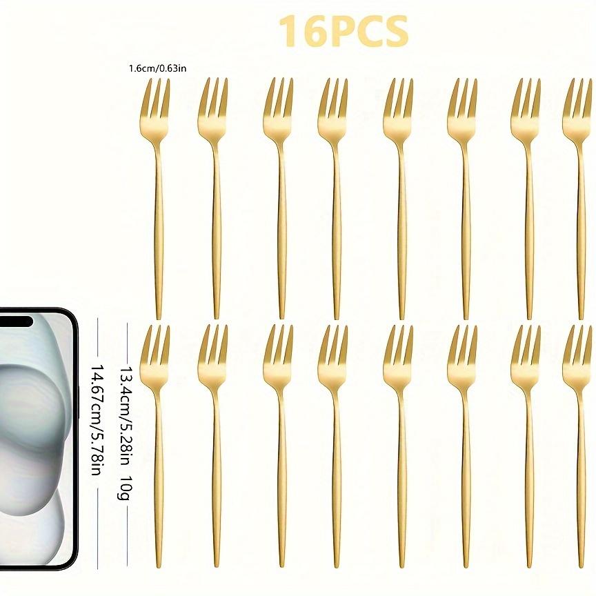 TEMU 8/16pcs High Quality Stainless Steel 5.35-inch Salad Fork/dessert Fork/fruit Fork, Mirror Polished, European , Starts With Tableware, Dishwasher Compatible (golden)