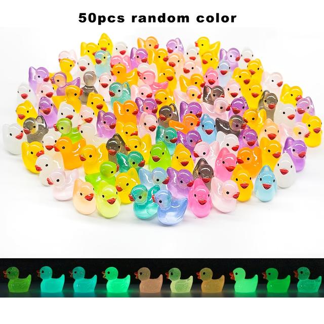 TEMU 50/100pcs Glow Resin Ducks | Modern Party Favors And Home Decor For Christmas, New Year, Summer - Battery-free, Cartoon Theme, Miniature Garden Sculptures, Seasonal Gifts, Festive Decorations