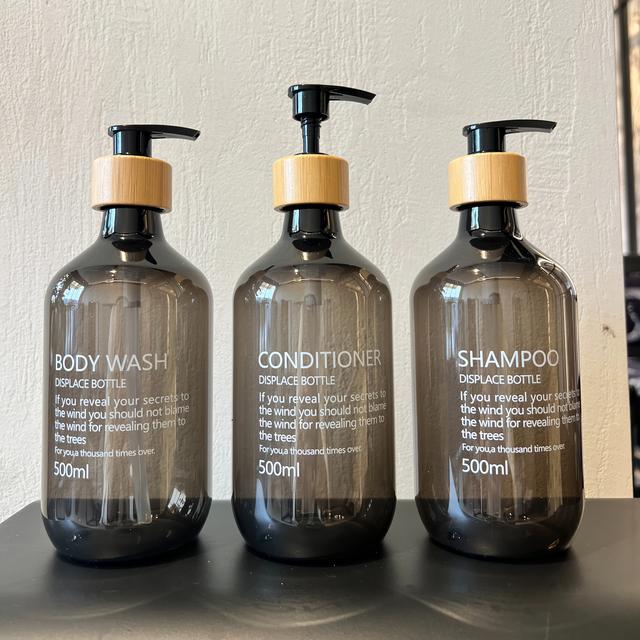 TEMU 3-pack Refillable Plastic Lotion Bottles, Printed Shampoo & Conditioner Dispenser Set, Freestanding Bathroom Accessories For Home & Hotel Use - No Electricity Needed