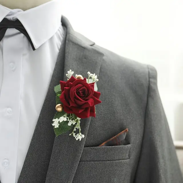 TEMU 1 Corsaje de Rosa con Gypsophila de Espuma, Estilo , Estético, Adecuado para Bodas, Banquetes, Bailes, Decoraciones de Fiestas y Uso Diario