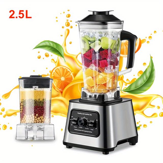 TEMU 6000w Powerful Food Blender With 9 Control, 2.5l Container For Kitchen, 4 Stainless Steel Blades, For Milkshake, Ice Crusher, Smoothies, , Protein Shake