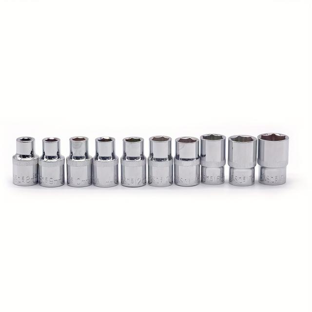 TEMU Set Of 10 Short Wall Metric Sockets With A 1/2 Inch Drive (ranging From 8mm To 19mm) - Designed For Reliable Fastening, Works With Most Ratchets, Perfect For Mechanics And Enthusiasts
