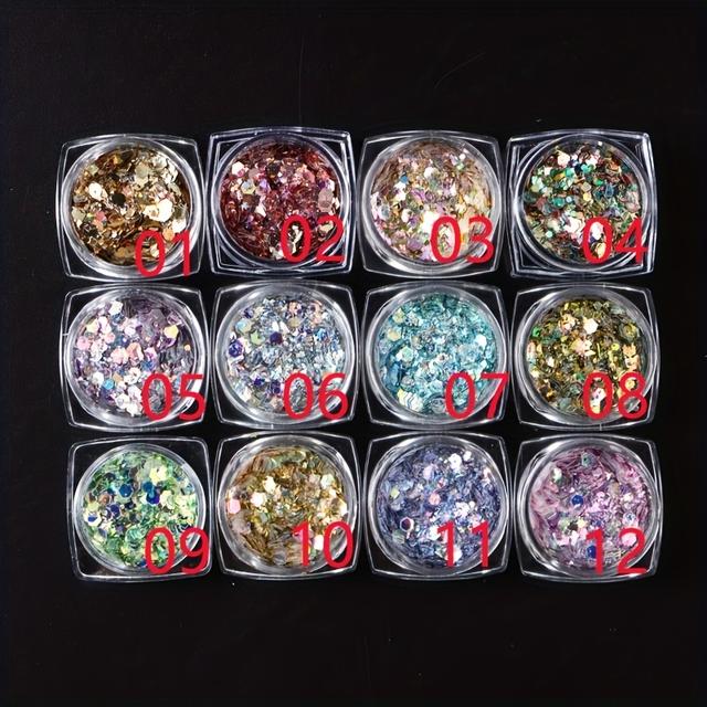 TEMU Nail Art Supplies - 12 Color Color-changing Glitter, 1 Random Color, Dust, Large Glitter, Glitter, For Gel Nail, Y2k Mermaid Holographic, 3d Mirror Flash.