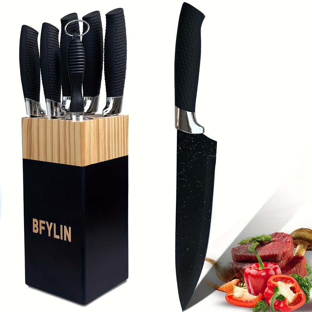 TEMU 7pcs Kitchen Knife Set, Professional Kitchen Chef Knife Set With Sharp High Carbon Stainless Steel Blade And Ergonomically Handle, Knife Set With Knife