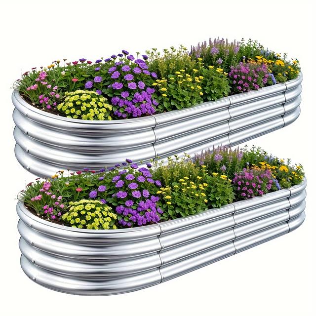 TEMU 2pack Galvanized Raised Garden Bed 6×3×1ft Raised Garden Boxes Outdoor Garden Galvanized Planter Box Stock Tank For Vegetables Planting Flowers (6×3×1 Ft/180 X 90 X 29 Cm)