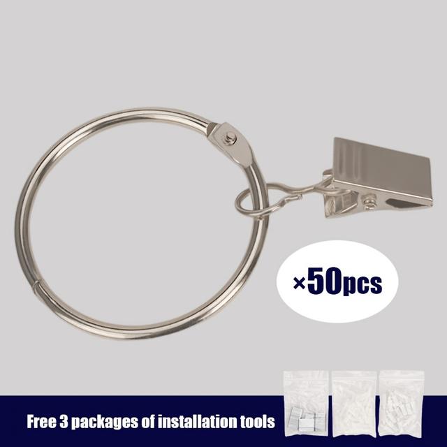 TEMU 50pcs Curtain Steel Ring Hook Set Stainless Steel Silent Clip Roman Ring Easy To Replace Curtain Additions 25 Steel Rings, 25 Steel Clips