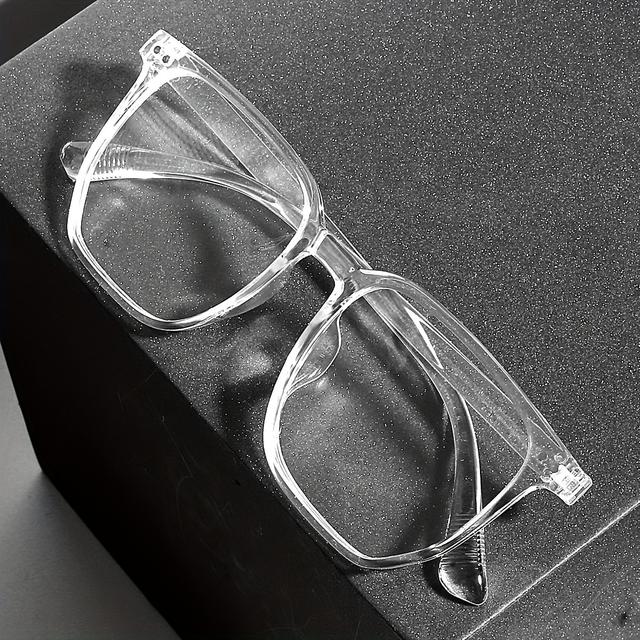 TEMU Férfi divatos szemüveg klasszikus stílusú átlátszó PC kerettel, teljes keretes szemüveg, hétköznapi dekoratív szemüveg lapos tető részlettel, gyógyszertár szemüveglencsék, nincs hozzáadott anyag