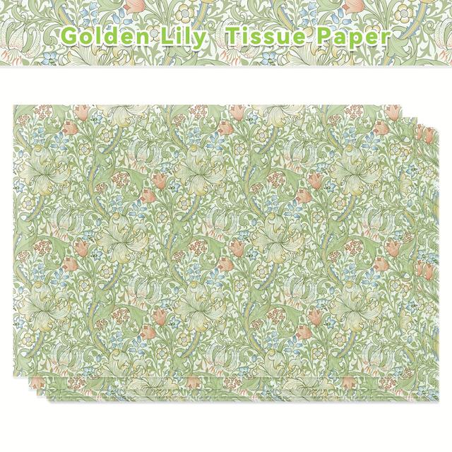 TEMU 50pcs Green Retro Floral Vine Printed Tissue Paper, 19.8x13.7 Inches - Elegant Pastel Flower And Gift Wrapping For Birthdays, Weddings & Packaging Decorations