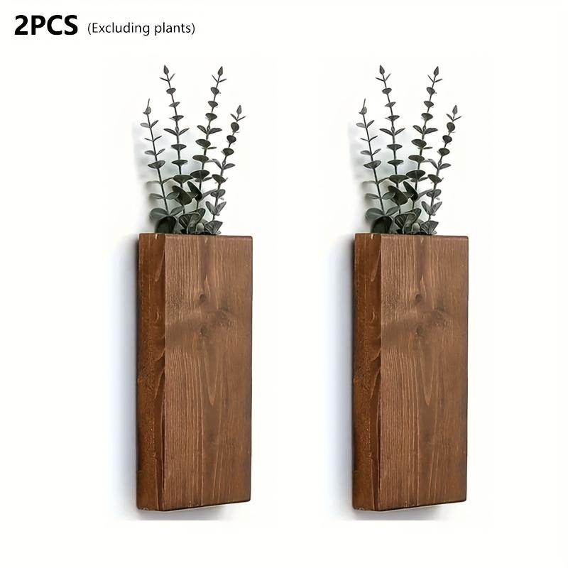 TEMU 2pcs Wooden Wall Flower Pots, Wooden Wall Flower Racks For And Dry Flower Racks, Indoor Wooden Hanging Vases, Wall Decorations With Eucalyptus Stems
