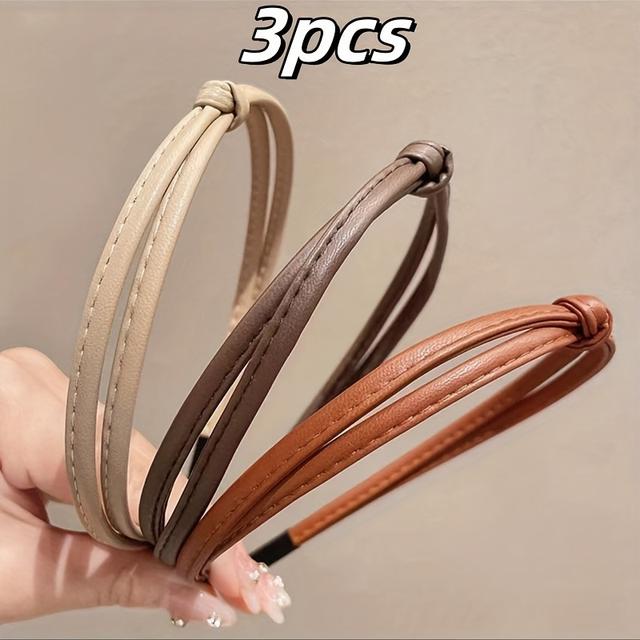 TEMU 3pcs/set Simple Pu Leather Narrow Edge Headband For Women Elegant Face Wash Headband Fashionable Hair Band Hair Accessories