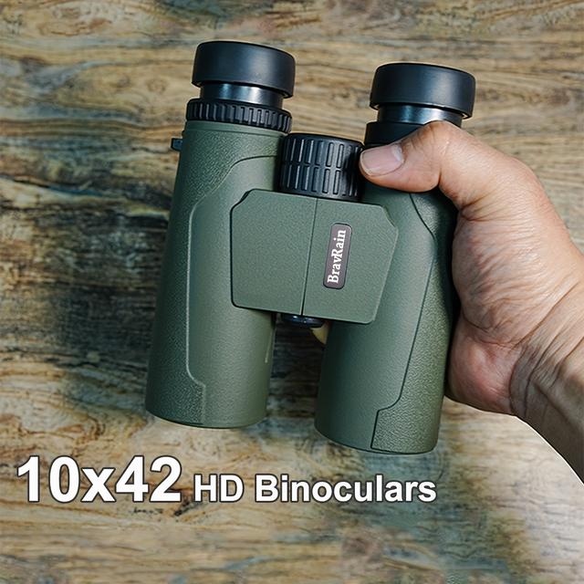 TEMU Bravrain 10x42 Hd Binoculars With Coated Optical Glass Lenses, Fixed Focus, Rubber Body, And Carrying Case For Bird Watching, Sports, Adventure, And Camping