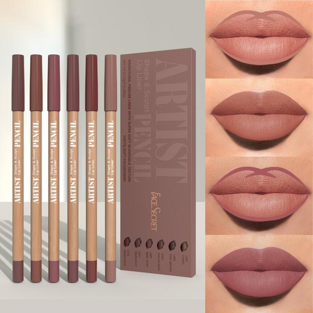 TEMU 6pcs Nude Lip Liner Makeup Set - Natural And Long-lasting Waterproof Matte Effect, Long-lasting And Durable, Easy To Color And Non-smudge Lip Liner, Suitable For