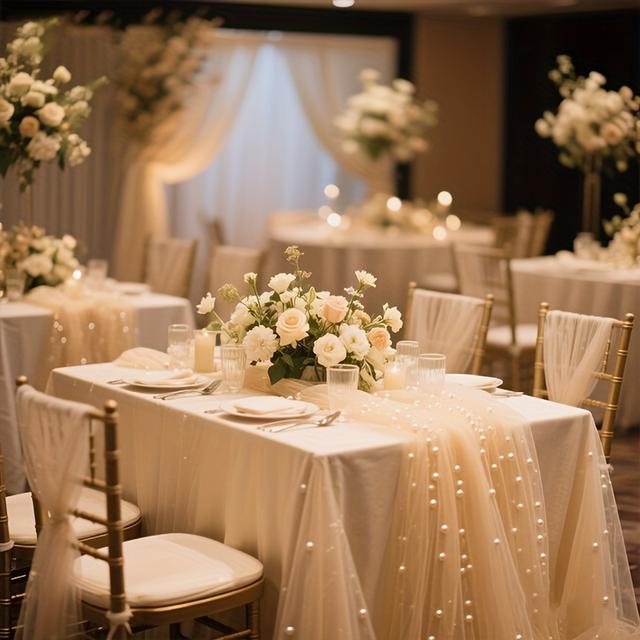 TEMU 1/2pcs, 118 Inches, Champagne-colored Pearl Tulle, Photography Props, Party Photo Booth Additions, Suitable For Holiday Decorations, Christmas, Halloween Tulle Props, Weddings, Chair Decorations