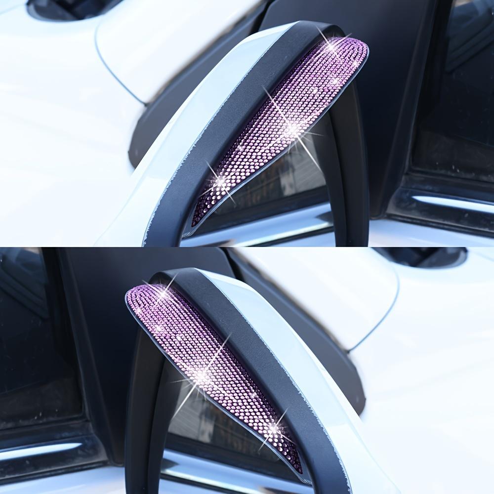 TEMU 2pcs Bling Car Mirror Rain Guards - Reflective Rhinestone Design, Durable Plastic, Left Side Rearview Mirror Rain Eyebrow Protectors For Visibility And Style, Rain Guards For Cars