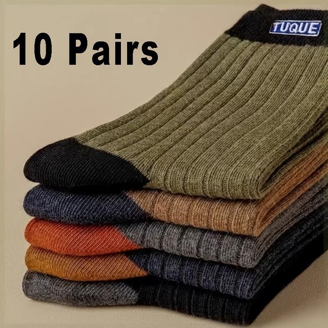 TEMU 10 Pairs Of Men's Thick Socks For All , Suitable For Autumn And Winter, Solid Color, Breathable, Sweat-absorbing, Mid-calf Sports Socks, Versatile For Business And Casual Wear, Sweat-resistant