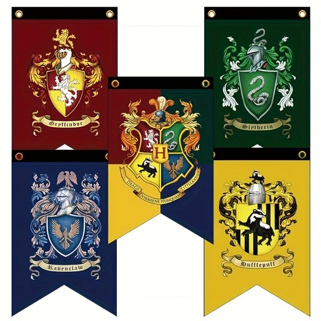 TEMU Flag Wb , Harry Potter, Hogwarts School Of Witchcraft And Living Room Decoration Hanging Flag 5pcs Set, School Hanging Flag 4pcs Set, College Decoration Flag
