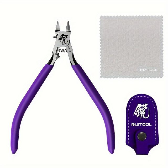 TEMU Ruitool Precision Model Cutting Nipper - Ultra-thin Single Blade, 4.7 Inch, Carbon Steel With Non-slip Grip For Detailed Plastic Model Building, Cutter - Black & Purple