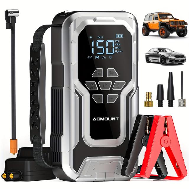 TEMU Jump Starter With Air Compressor, 6000 A 12v Battery Pack, 150psi Tire Inflation With 3 Modes Led Lighting