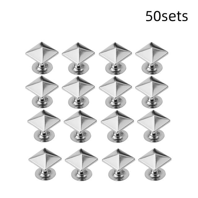 TEMU 50sets Of Square Pyramid Rivets, Leather Rivets, Metal Pyramid Tip Rivets Suitable For Punk Rock Clothing, Pet Collars, Waistbands, Bags