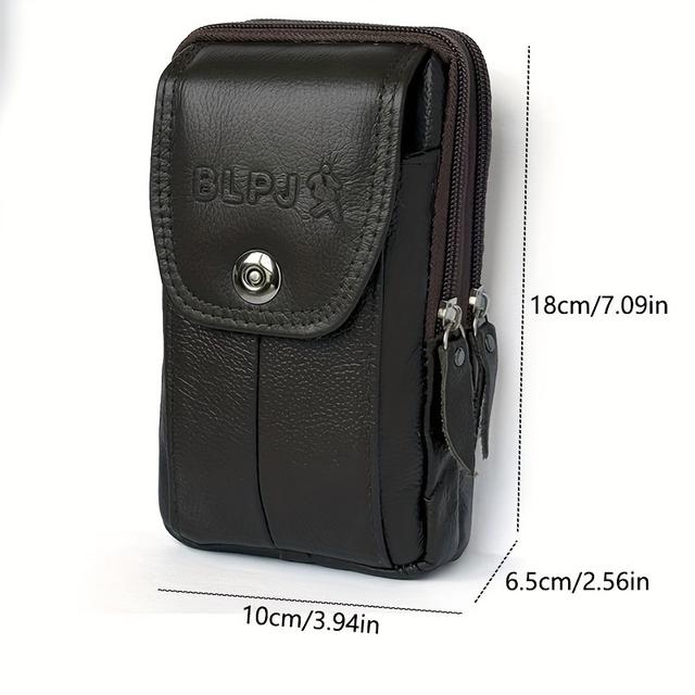 TEMU Nová pánská kožená ledvinka, multifunkční pouzdro na telefon z pravé kůže, taška na opasek, malá závěsná taška, crossbody pouzdro na telefon.