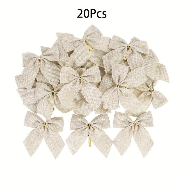 TEMU 20 Vintage Christmas Burlap Bow Ties: Festive Plaid Ribbon Bow Set For Diy Gift Wrapping, Christmas Tree, Wreath, And Holiday Decorations - , No Battery Required