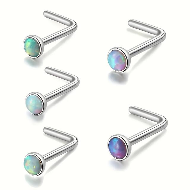 TEMU Ein Set aus 5 Opal Nasenstiften, niedliche Edelstahl Nasenring für Piercings, geeignet für Männer und Frauen, mit 7 mm langen und 2 mm Opal-Erweiterungen