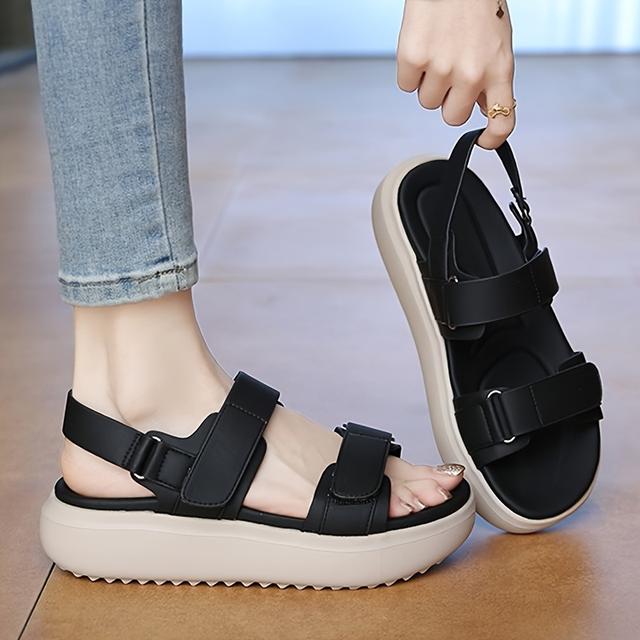 TEMU صنادل صيفية عصرية للنساء - حذاء مريح للمشي مع أحزمة قابلة للتعديل، تصميم مفتوح من الأمام، نعل مطاطي، نعل صناعي وطبقة علوية، كعب منخفض، حذاء كاجوال|صنادل قابلة للتعديل|صنادل صناعية