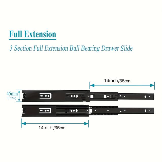 TEMU 2er-Pack Schubladenführungen 10 Zoll, Seitenmontage Kugellager-Schubladenführungen, 3-teilig Vollauszug 100 lbs Tragkraft