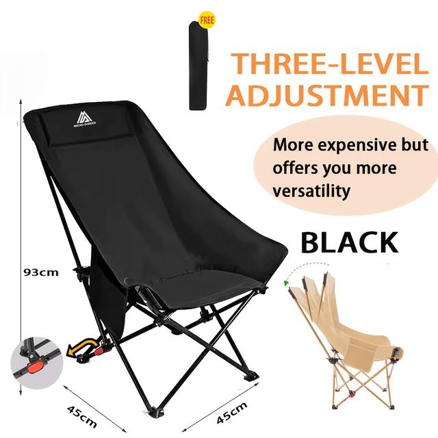 TEMU เก้าอี้ตั้งแคมป์, เก้าอี้พับได้, เก้าอี้พับได้พร้อมที่นั่งปรับได้ 3 ระดับ, อุปกรณ์ตั้งแคมป์, ปิกนิก, ตกปลา, เก้าอี้ชายหาด, รับน้ำหนักได้ 140 กก