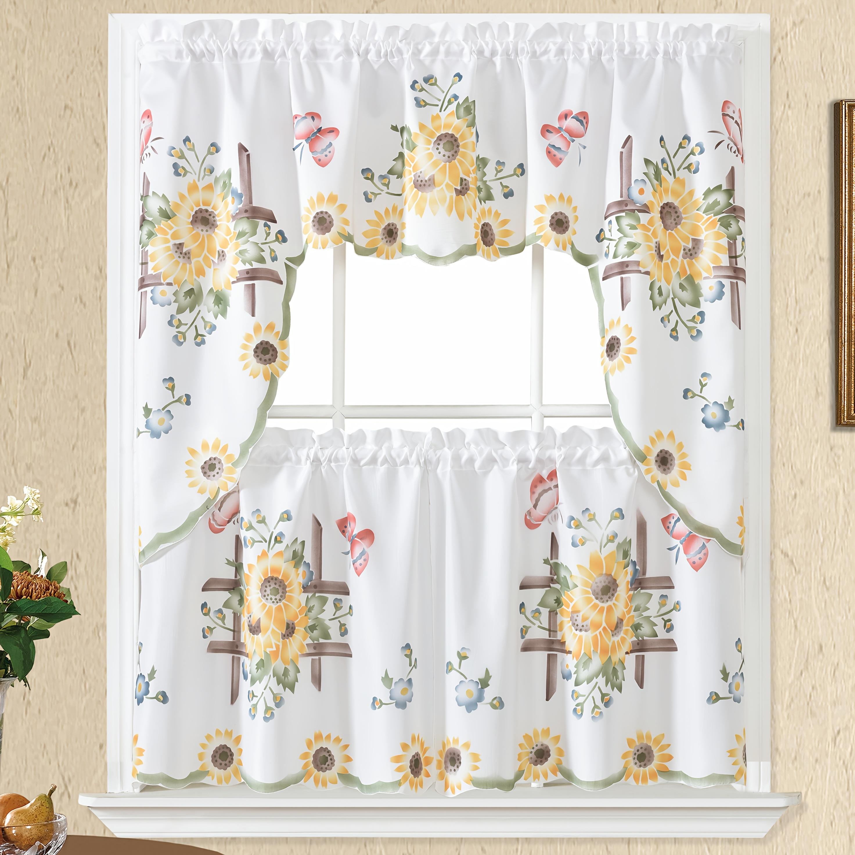 TEMU Juego de 3 Cortinas para Cocina/Cafetería con Diseño de Aéreo – Ideal para Ventanas de Cocina, Restaurante y Decoración de Baño o Sala. Compatible con Varillas < 3 cm de Diámetro
