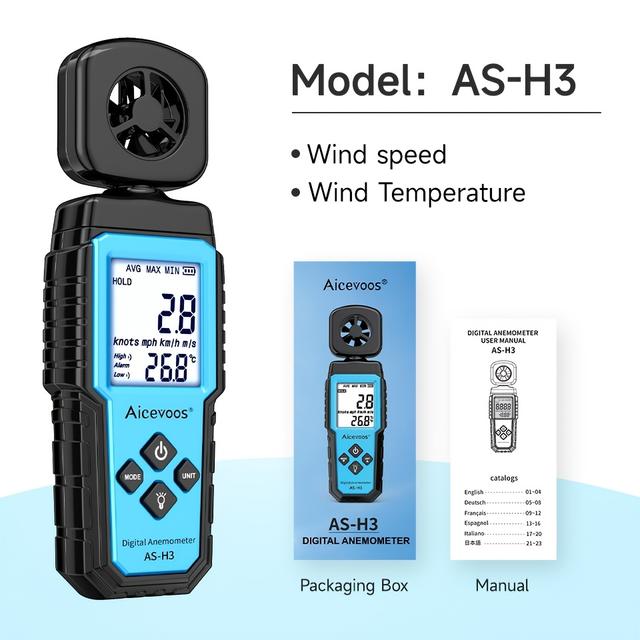 TEMU Anemômetro Digital Aicevoos Portátil Medidor de Velocidade do Vento de Potência do Vento Testador de Volume de Ar