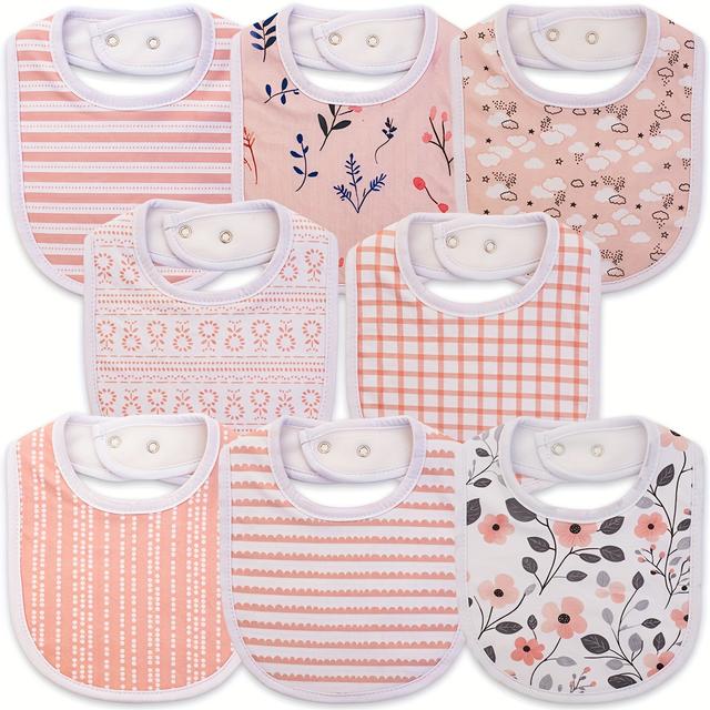 TEMU 8pcs Baby Bibs With Adjustable Snap, Absorbent And Breathable, For Boys And Girls, For Teething, And Feeding