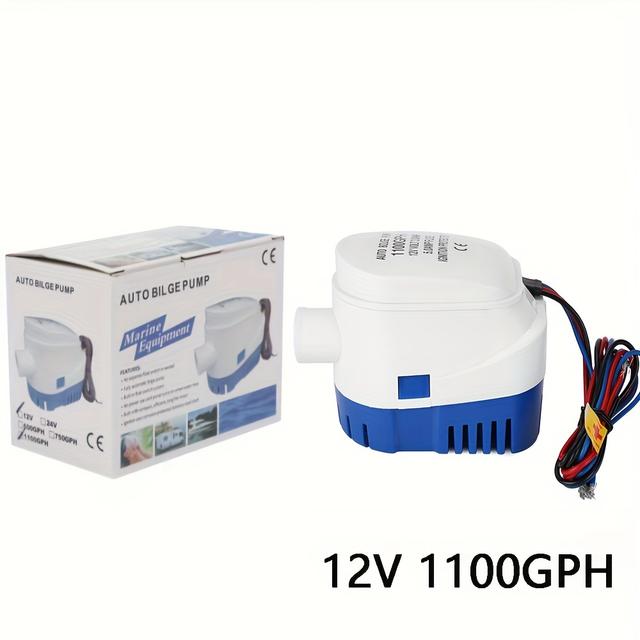 TEMU Automatic 12v/24v Submersible Boat Bilge Pump 1100gph With Built-in Float Switch - Water-cooled Motor, Dry-run Protection, , High-impact Housing For Marine Safety, Boat Maintenance,