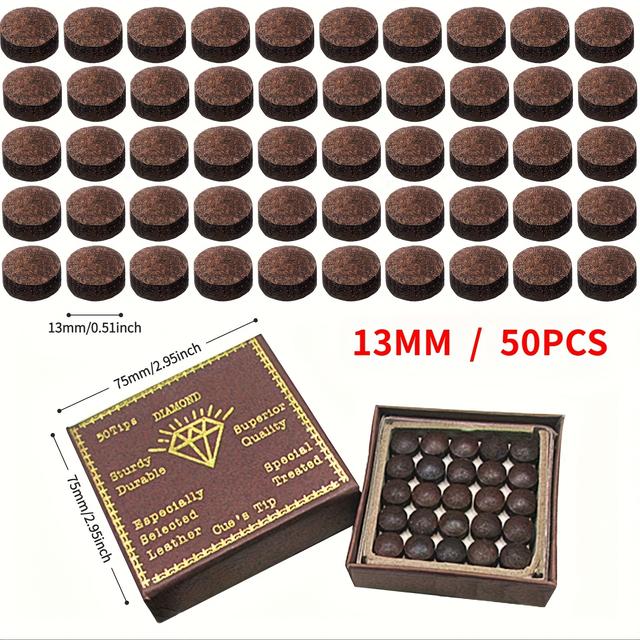 TEMU 50 stuks/set Rundleer Biljart Keu Tips 11mm 12mm 13mm, Vervangende Biljart Keu Tips met Opbergdoos, Geschikt voor Amerikaanse Biljart Keu's & Snooker Keu's