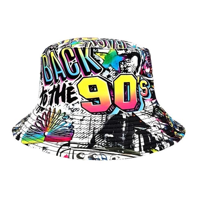 TEMU 1pc Vintage 90s Graffiti Letter Print Bucket Hat - Lightweight, Fisherman Cap For , Machine Washable