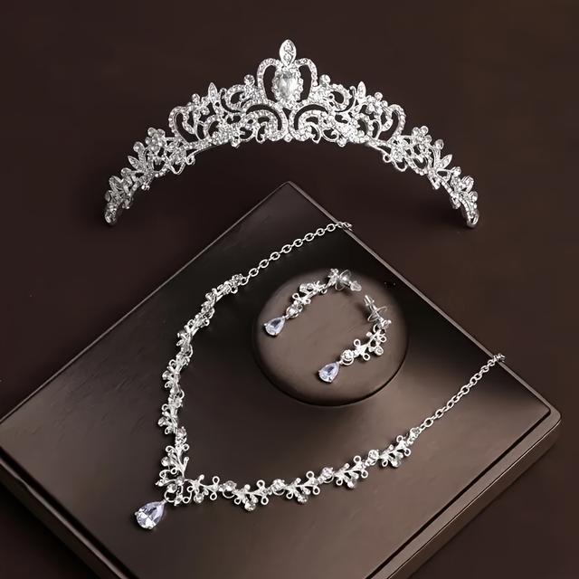 TEMU 3pcs Vintage Baroque Crown Headpiece With Rhinestones, A Decorative Crown For Festive Parties And Updos