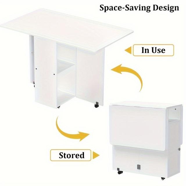 TEMU Erweiterbarer Küchentisch mit Stauraum und verriegelbaren Rädern | platzsparendes mobiles Esszimmertisch für 2-6 Personen, mehrzweckige Holz-Arbeitsstation für Apartments/Büros, 110x70x79cm