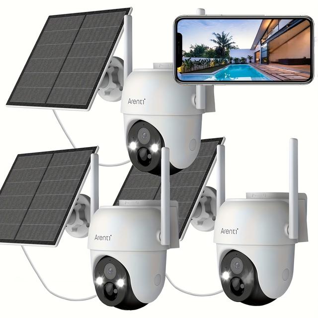 TEMU 3pcs 3mp Solar Security Cameras | Wireless Outdoor, Waterproof, 355° Panoramic View, Ai Zone Alerts, 2-way Talk, Ip65 Weatherproof, Color Night Vision, , Wall Hanging, Solar Charging
