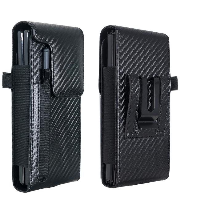 TEMU HIOOLOON 럭셔리 카본 파이버 합성 가죽 홀스터 케이스 삼성 갤럭시 Z 폴드 7/6/5/4/3용, S 펜 홀더, 벨트 클립 및 카드 홀더, 자석 클로저, 캐주얼 스타일, 무충전, 프린팅 없음, 외출용